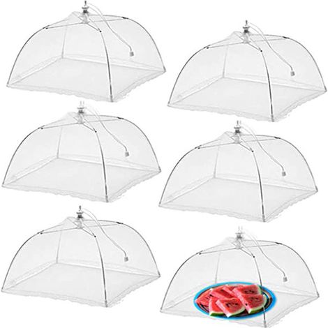 Faltbare Geschirrabdeckung – Weißes Netzgewebe – 43 X 43 Cm – Zum Schutz Von Lebensmitteln Im Freien – 6er-pack