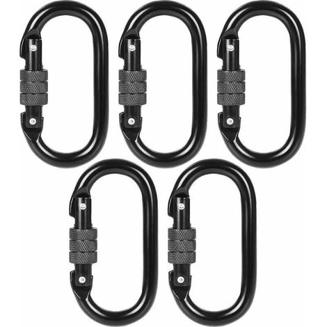 Karabiner – Schwarzer Edelstahl – 20 Kn Traglast – Ovale Form Mit Feststellschraube – 5er-pack