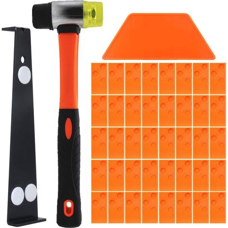 Laminat-verlegeset – Zugstange Aus Stahl – Klopfkeil Aus Vinylgummi – Doppelseitiger Gummihammer – 40 Eckabstandshalter – 1 Set
