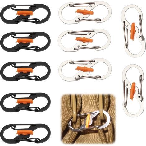 Packung Mit 10 S-förmigen Karabinern, Kleinen Edelstahlkarabinern, Mini-doppelsicherungskarabinern, Diebstahl- Und Fallschutz, Für Schlüssel Und Den Einsatz Im Freien.
