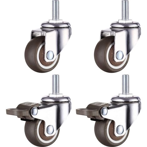 M10 Gewindespindelrolle - Durchmesser 50 Mm - Spindellänge 25 Mm - Tragfähigkeit 27 Kg Pro Rolle - 4 Stück (2 Mit Bremse + 2 Ohne Bremse)