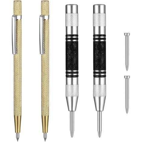 2 Automatische Körner + 2 Hartmetall-markierspitzen, Automatische Körner, Metallmarkierstifte, Federbelastete Körner Für Holz, Glas Und Metall