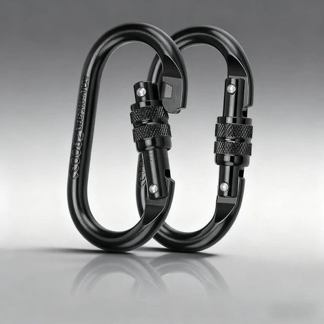 Kletterkarabiner, 2er-set, Aus Hochfestem Legiertem Stahl, 25 Kn Sicherheitskarabiner, Schwarzer Federkarabiner Für Bergsteigen, Schaukeln Und Klettern.