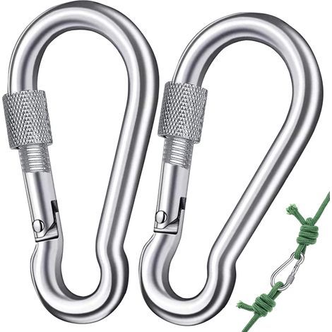 Federbelasteter Karabiner, 2er-set, Mit Robustem M8-verriegelungsmechanismus Und Drehbarer Schraubverriegelung, Aus Edelstahl 304, Für Bergsteigen, Camping Und Andere Outdoor-aktivitäten.