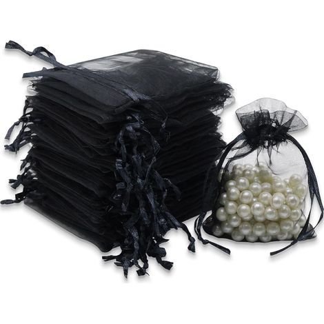 Packung Mit 100 Geschenktüten (7 X 9 Cm), Ideal Für Schmuck, Hochzeiten Und Süßigkeiten. Mit Schwarzem Satin-kordelzug.