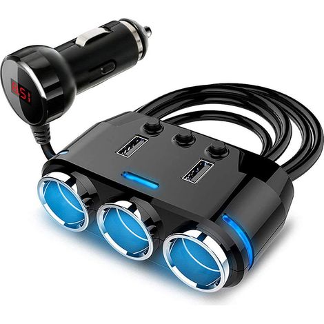 Zigarettenanzünder-adapter – 3 Steckdosen + 2 Usb-anschlüsse – Led-spannungsanzeige – Separate Schalter – Kompatibel Mit 12-v- Und 24-v-fahrzeugen – 1 Stück