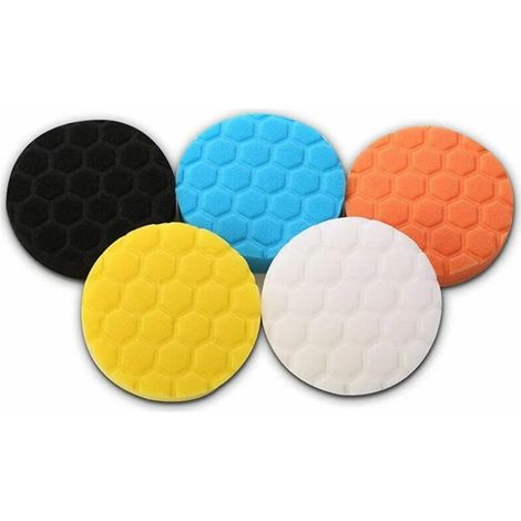 Polierpad – 125 Mm – Für Elektrische Oder Pneumatische Poliermaschinen – 5-teiliges Set – Gelb, Orange, Blau, Weiß, Schwarz – Auto