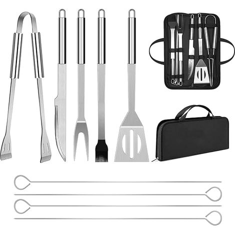 Grillbesteck-set – Edelstahl – Für Grillen Im Freien Oder Auf Der Terrasse – 9-teilig
