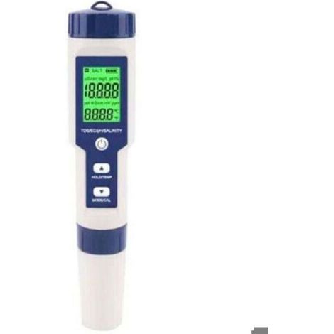 Digitales 5-in-1-salinometer – Wasserdicht (ip67) – Misst Tds, Ph-wert, Salzgehalt, Leitfähigkeit Und Temperatur