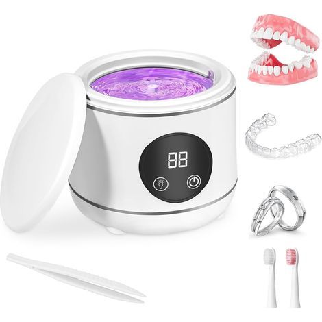 Ultraviolettes Ultraschall-fixiermittel-reinigungsgerät, 230 Ml Prothesen-fixiermittel-reinigungsgerät, Zahnschienen-bürstenkopf, Schmuck, Uhr - Armband Mit Drei Modi (weiß)