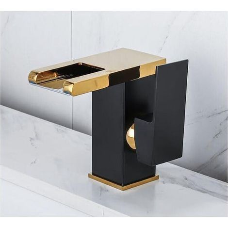 Warm- Und Kaltwasser-wasserfall-waschtischarmatur Für Badezimmer, Nordische Toilette, Komplett Aus Kupfer, Kreativer Kurzer Wasserhahn, Gold, Schwarz