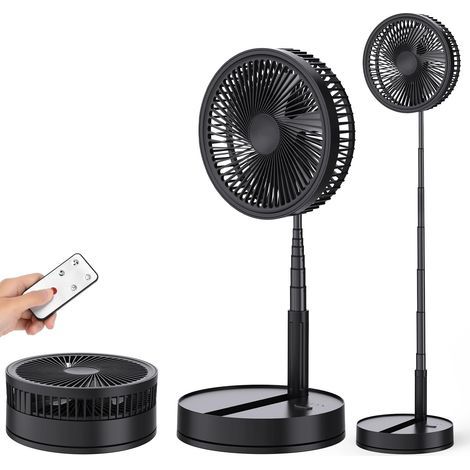 Leiser, Oszillierender Standventilator Mit Fernbedienung, 22 Cm (8,6 Zoll) Durchmesser, Schwarz, Tragbar, Zusammenklappbar, 4 Geschwindigkeitsstufen, 8000 Mah Akku, Usb-aufladbar, Ideal Für Schlafzimm