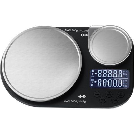 Digitale Küchenwaage Mit Zwei Plattformen, Wiegt Bis Zu 5 Kg Und 300 G, Digitale Waage Mit Wiegeplattform Aus Edelstahl, Ideal Zum Kochen, Backen Und Zubereiten Von Speisen.