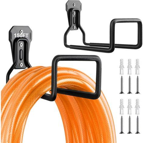 Metallener Wandschlauchhalter (2er-set - Schwarz), Robust Und Langlebig, Mit 6 Schrauben Und 6 Dübeln, Ideal Für Garten, Hof Oder Garage.