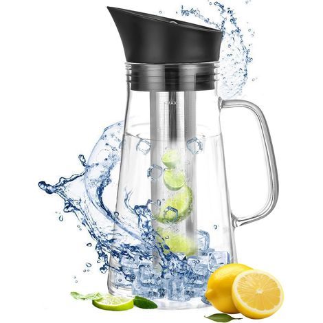1,2-liter-glaskaraffe – Glaskaraffe Mit Silikondeckel – Hitzebeständige Filterkaraffe – Für Heißes/kaltes Wasser, Wein, Eistee Und Saft
