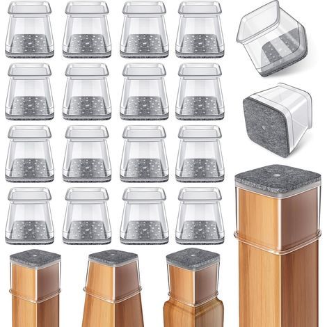 Quadratische Stuhlbeinkappen, 24 Stück, Transparente Silikon-quadratkappen Mit Filz, Schutz Für Hartholzböden (geeignet Für Stärken Von 19,1 Bis 26 Mm)
