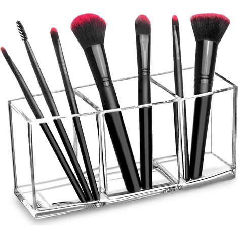 Make-up-pinsel-organizer – Transparentes Acryl – 3 Fächer – Für Make-up Und Kosmetik – 1 Stück