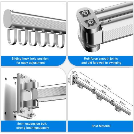 Wandmontierter Wäscheständer, Faltbarer Wäschetrockner Für Drinnen Und Draußen, Aluminium – Silber
