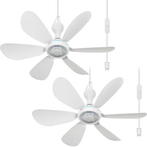 Set Mit 2 Geräuschlosen Usb-deckenventilatoren – Fernbedienung, Timer, 1,8 M Kabel, 6 Flügel, Für Camping Und Beengte Räume