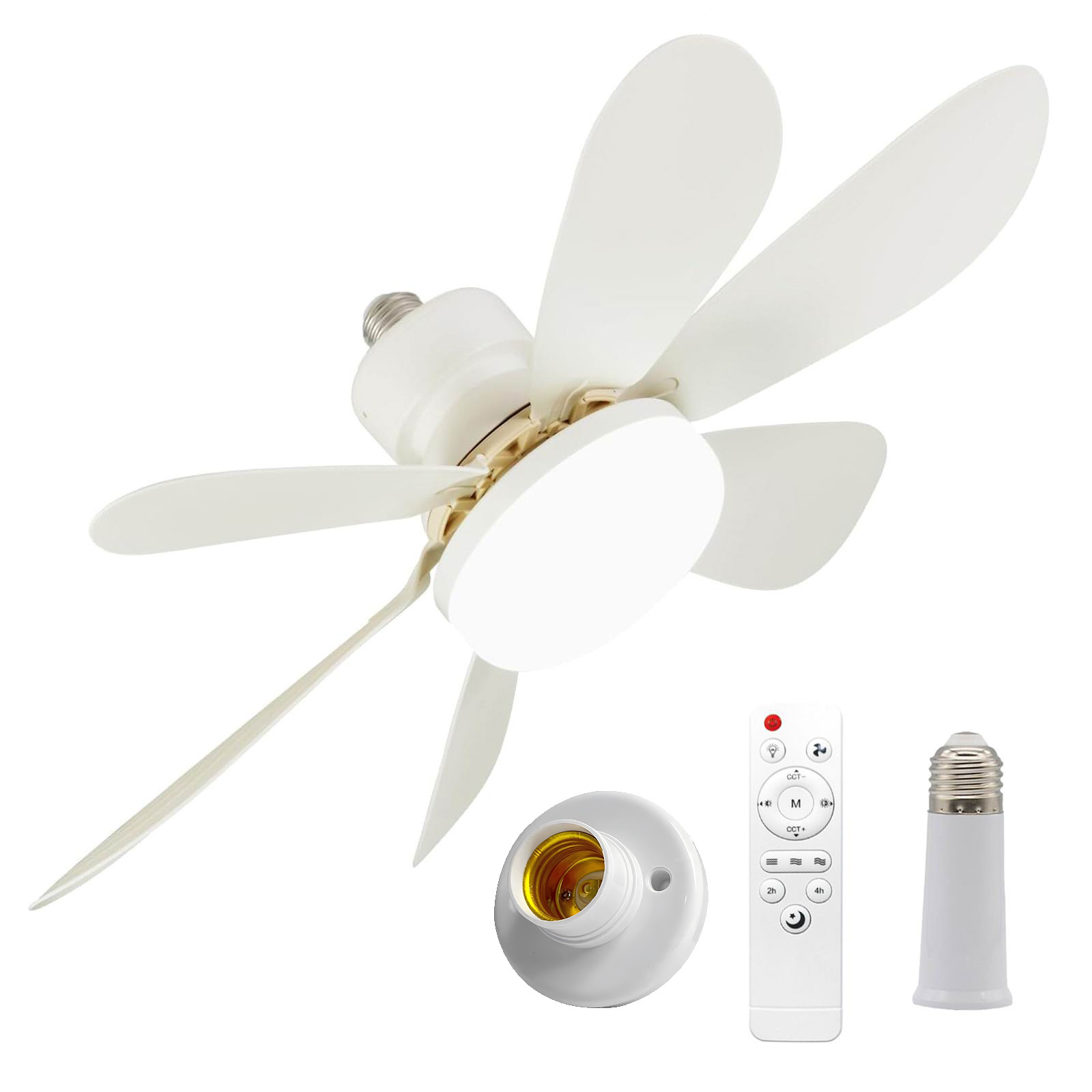 E27 Deckenventilatorleuchte, Geräuscharm, Sechsflügelig, Energiesparend, Mit Verlängerungsstange, 40 W, Weiß