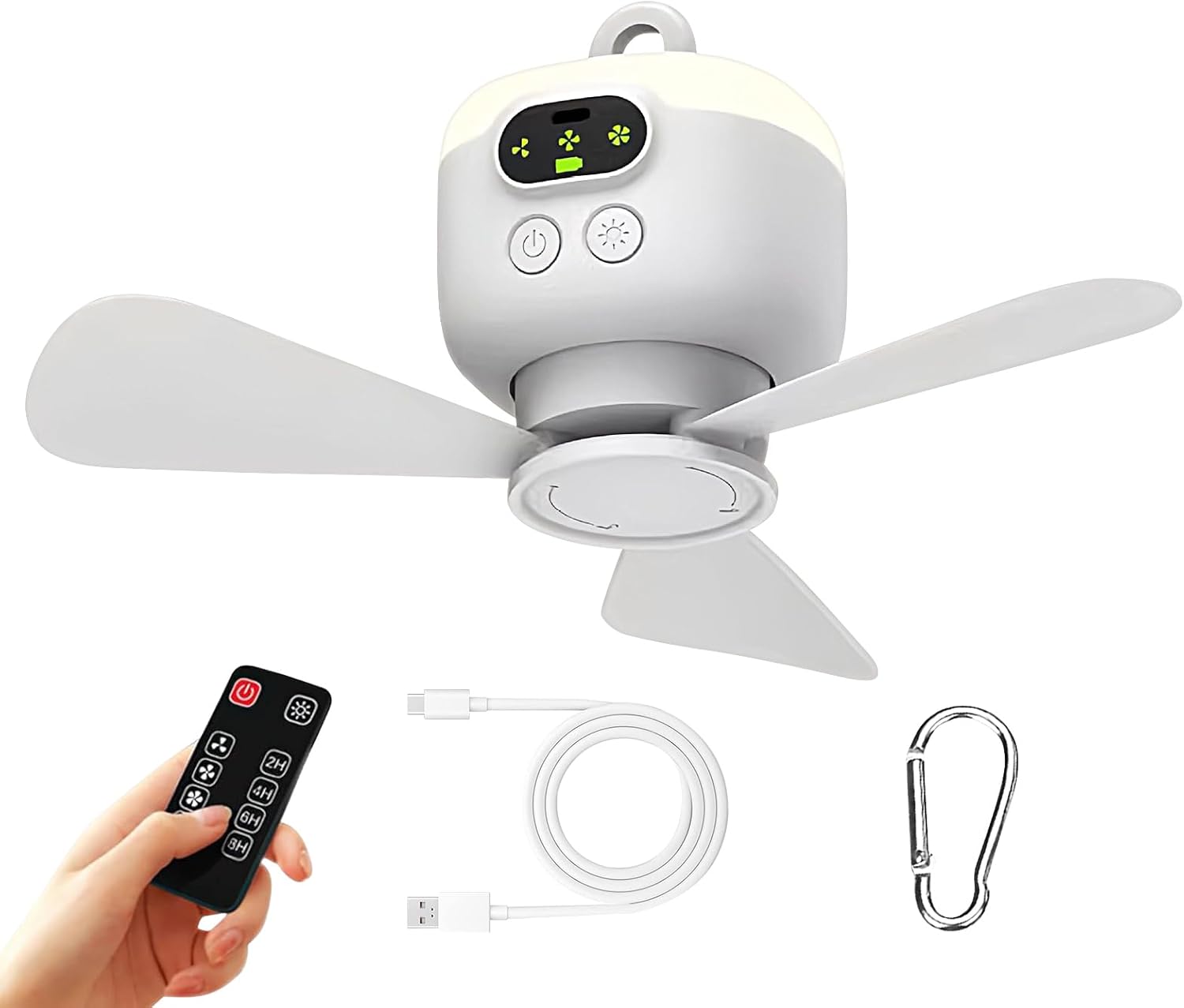Wiederaufladbarer Campingventilator – Vierstufiger Led-campingventilator Für Den Außenbereich Leiser Ventilator, Fernbedienung Verfügbar, Geeignet Für Urlaub, Picknicks Und Andere Anlässe
