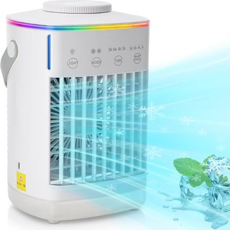 Leiser Multifunktions-luftkühler Mit Farbiger Ambientebeleuchtung, Einstellbaren Geschwindigkeiten, 700-ml-wassertank Und Nachtlichtfunktion.