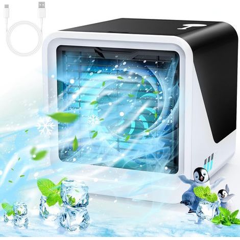 3-in-1 Mobiler Luftkühler – Leiser 45-db-ventilator – 500-ml-wassertank Für 8 Stunden Kühle Luft – 3 Geschwindigkeitsstufen – Ideal Für Schlafzimmer Und Büro