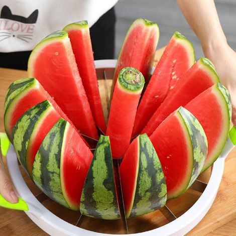 Wassermelonenschneider – Edelstahl – 28 Cm Durchmesser – Ergonomischer Silikongriff – Für Melonen, Ananas Und Zitronen – 12er-pack