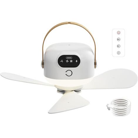 Camping-deckenventilator, Usb-wiederaufladbares Kühlgerät, Ferngesteuertes Nachtlicht, Drei Einstellbare Geschwindigkeiten, Leichtes, Tragbares Design, Ideal Für Den Einsatz Im Freien, Im Garten Usw.
