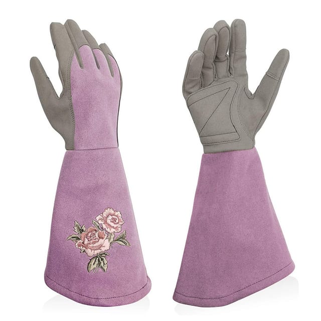 Damen-gartenhandschuhe Aus Leder, Langärmlig, Stichfest, Elegante Gartenhandschuhe Für Damen, Zarte Stickerei, Hellviolett, M