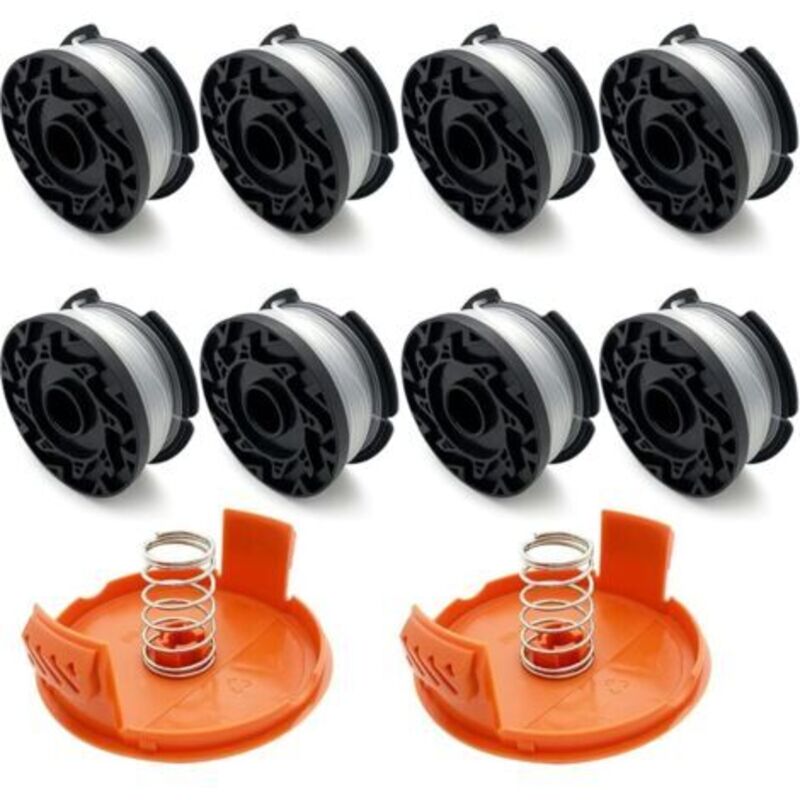 Lot De 8 Bobines De Fil De Coupe-bordures Compatibles Avec Les Coupe-bordures Black & Decker, A6481 Et A6485, Bobines De Fil De 1,65 Mm (8 Fils, 2 Capuchons, 2 Ressorts)