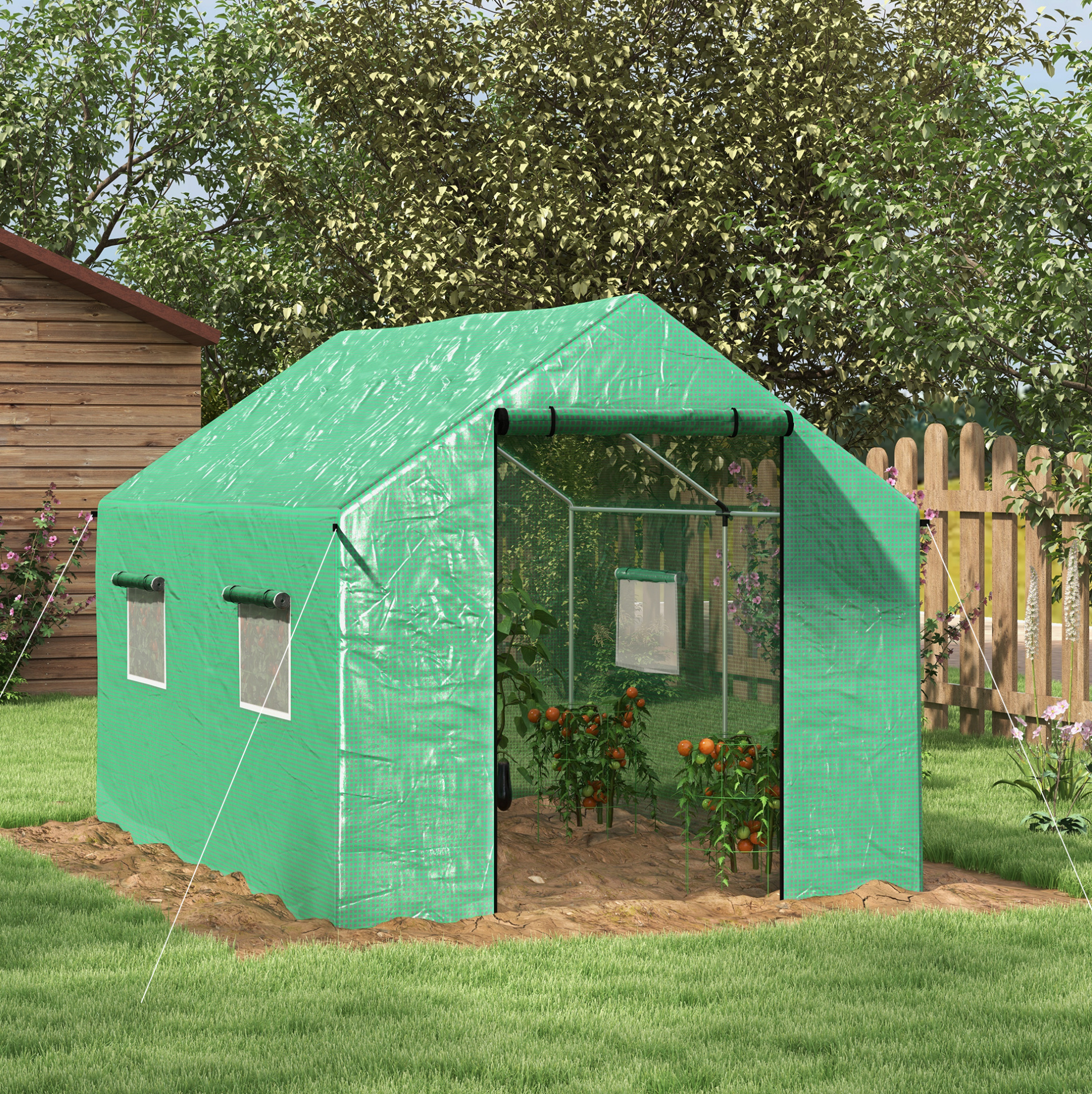 Foliengewächshaus 2 X 3 X 2 M Mit Rolltür, 4 Fenstern, Uv-schutz, Grün Havrya