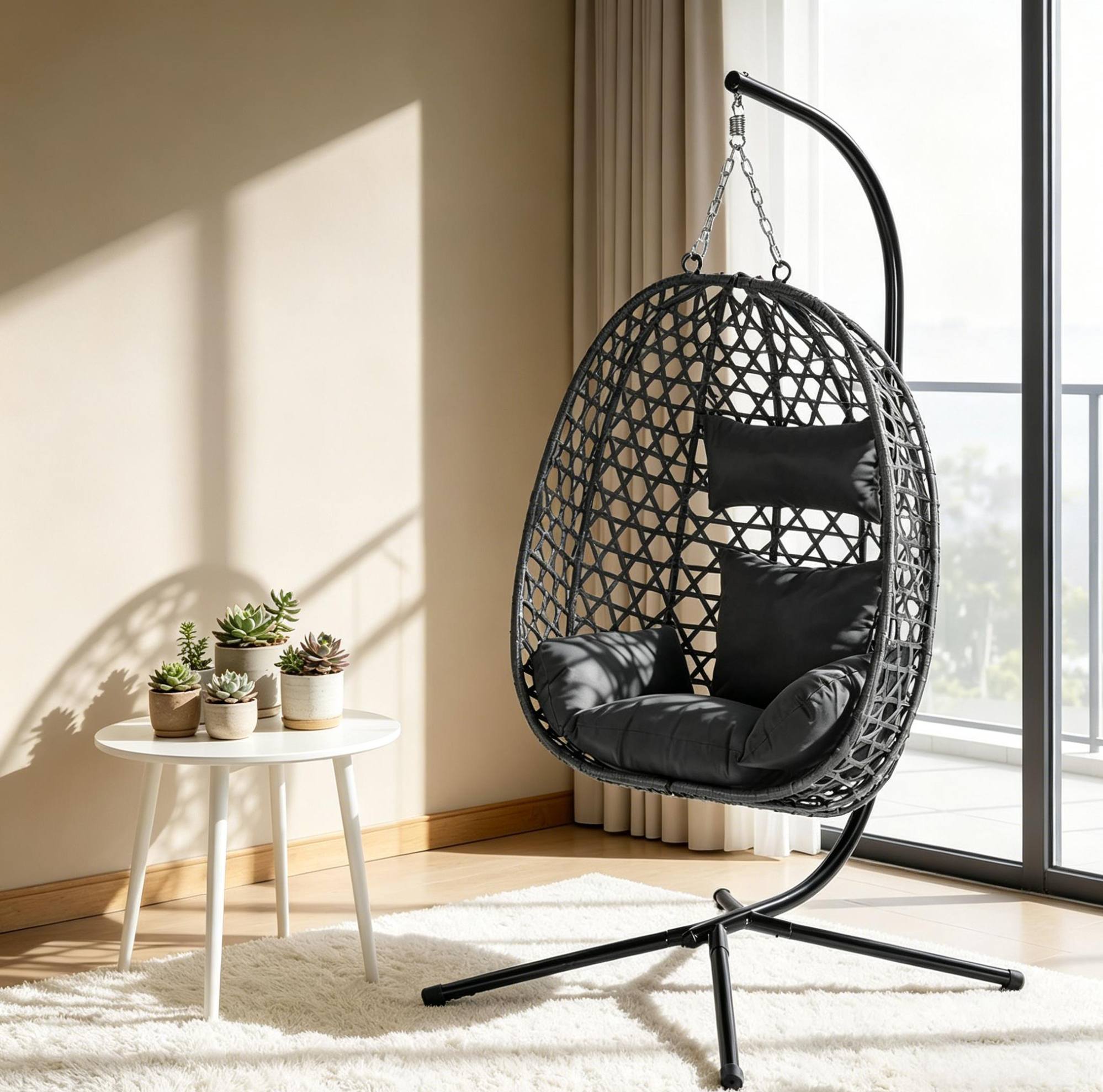 Hängesessel Mit Gestell, 105 X 105 X 195 Cm, Anthrazit, Metall Und Pe-rattan Havrya
