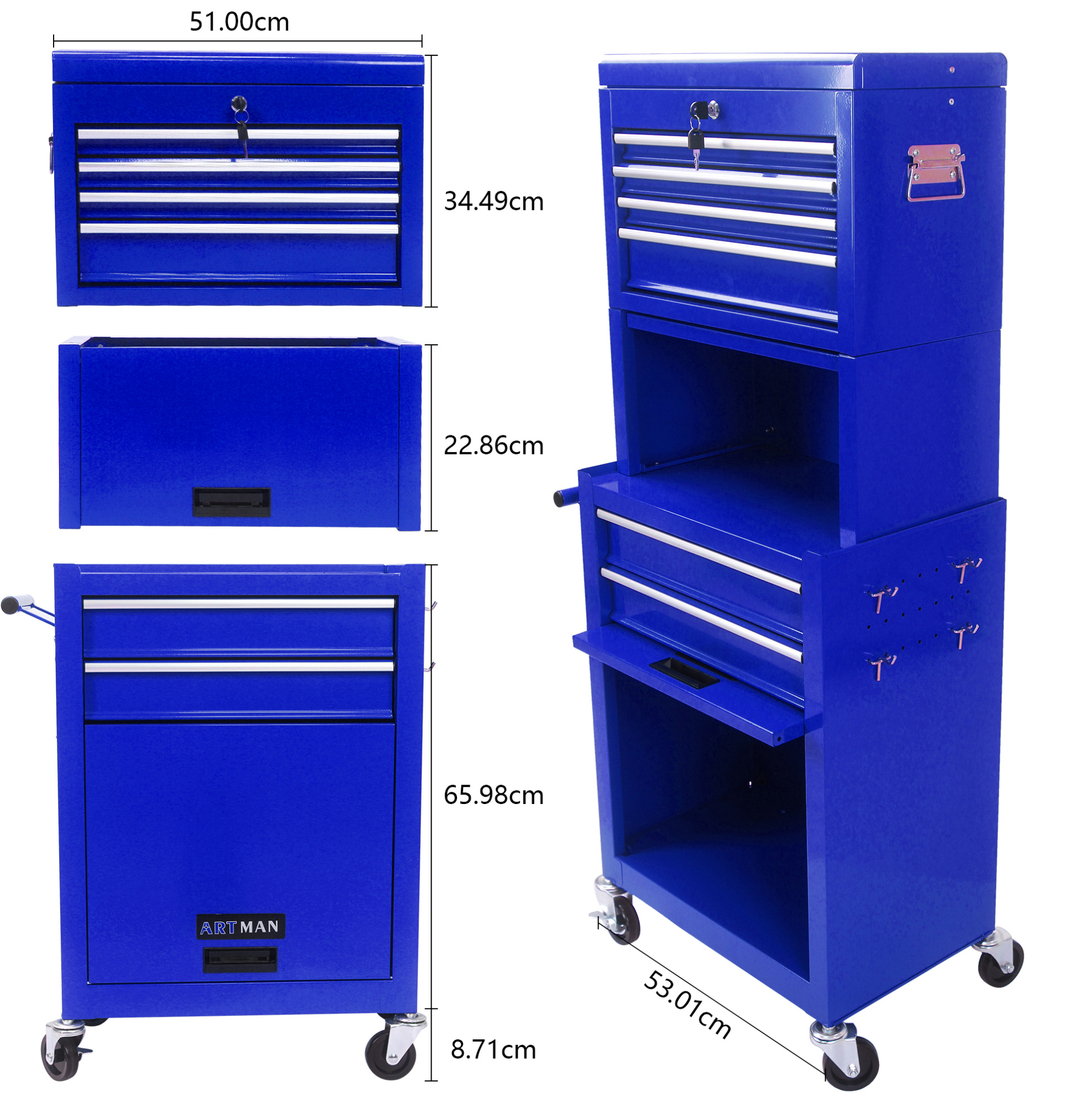 Werkzeugwagen Mit 6 Schubladen, Stahl, 53 X 33 X 133,1 Cm, Blau Havrya