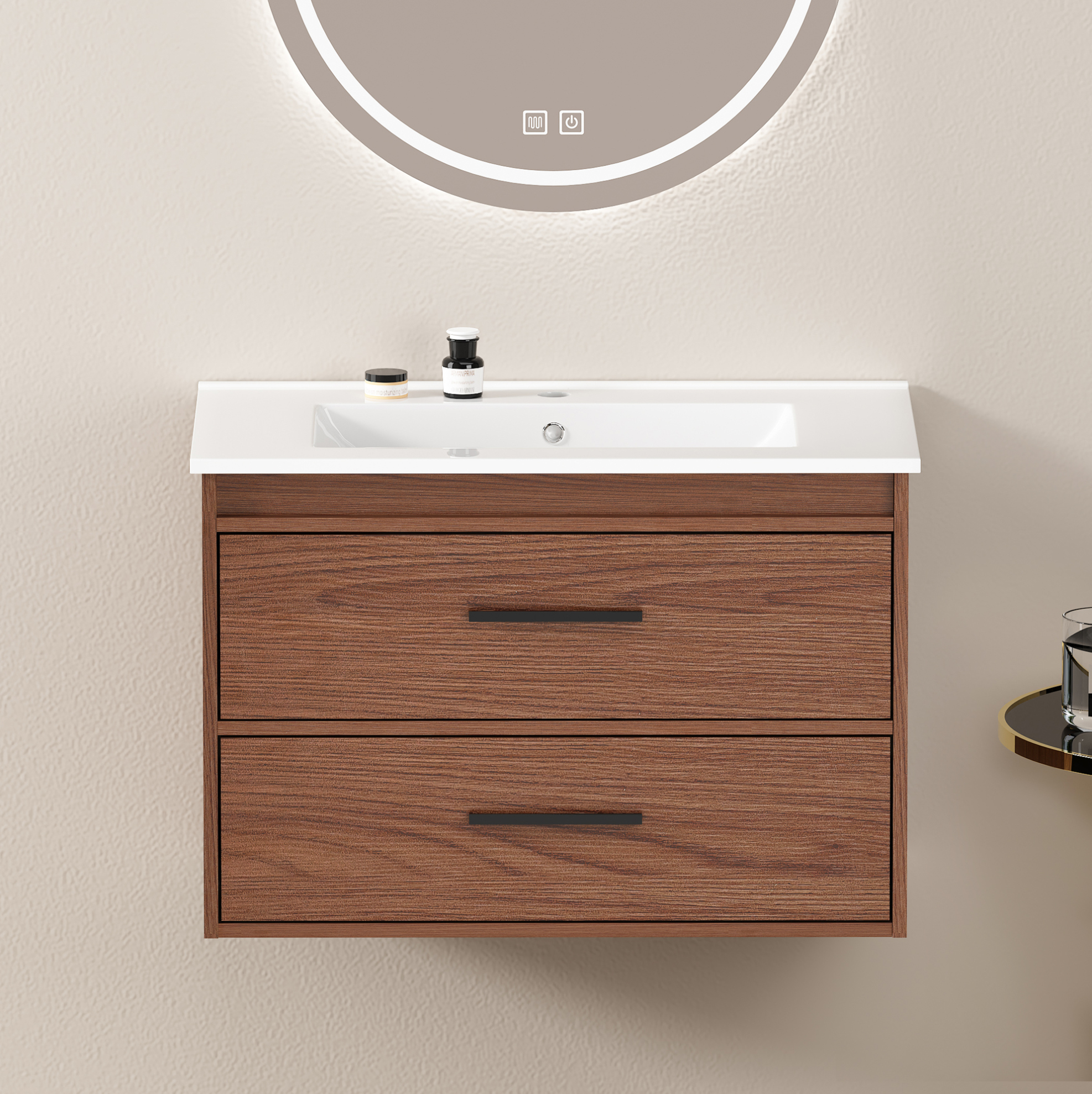 Badezimmerschrank 76 X 46 X 52 Cm Mit 2 Schubladen, Rotbraun Havrya