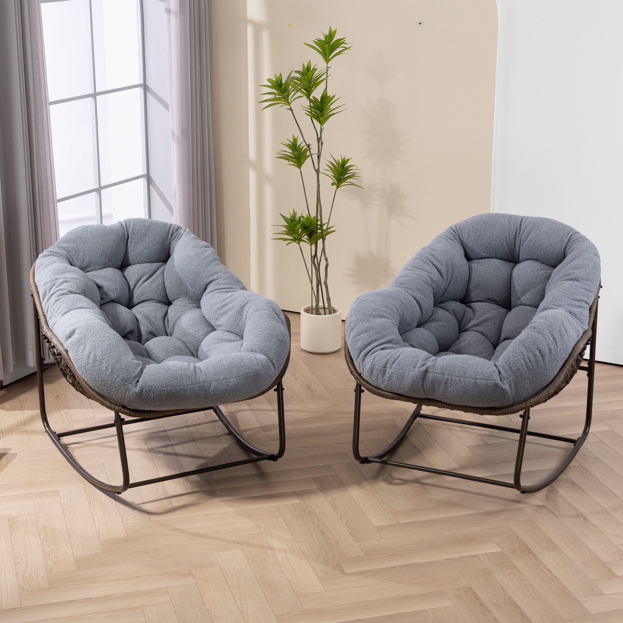 Outdoor-schaukelstuhl Mit Kissen, Graues Synthetisches Rattan Havrya