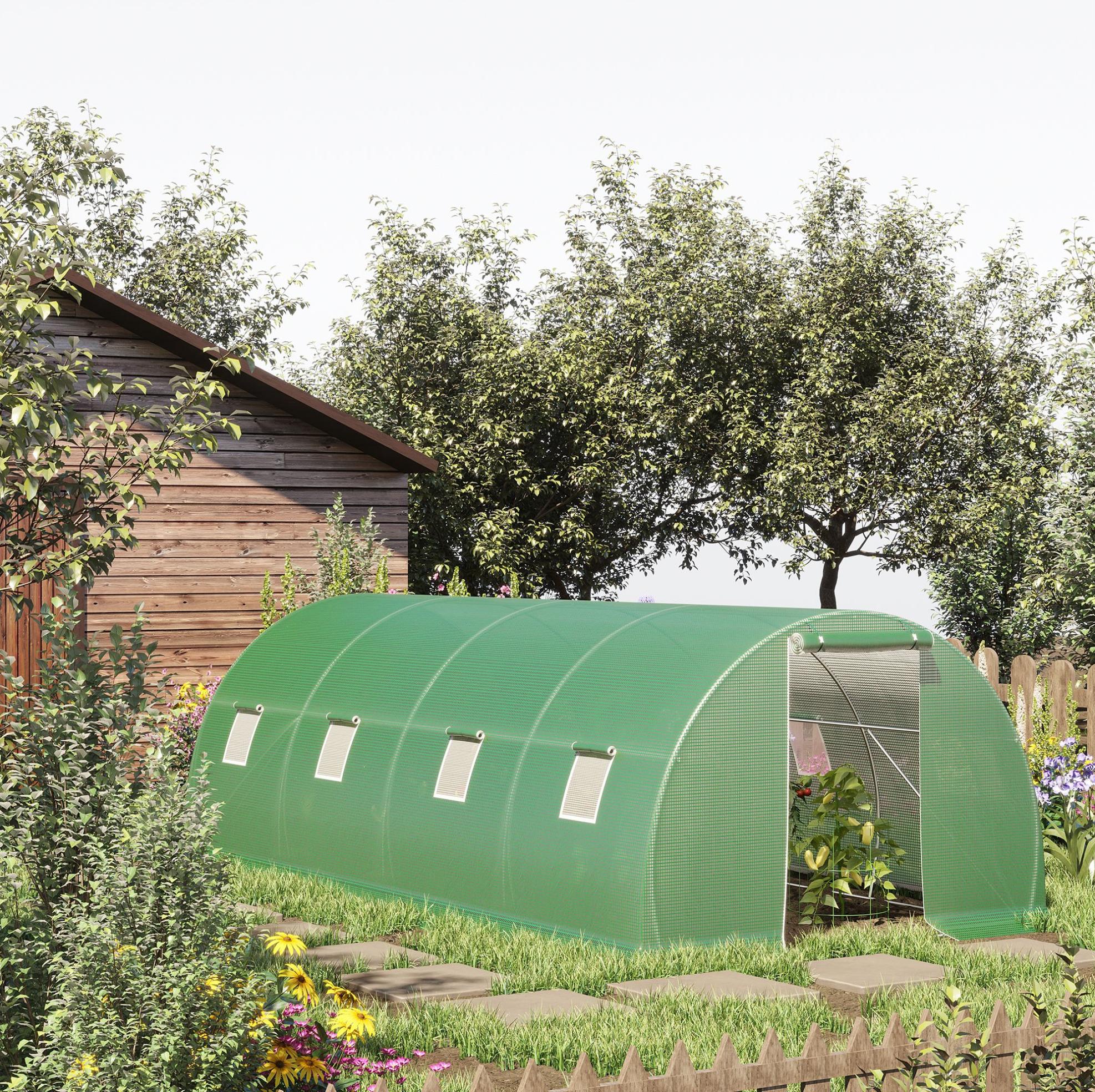Gartentunnel-gewächshaus 6 X 3 M Mit 8 Fenstern, Frostfest, Stahlrohr, Dunkelgrün Havrya