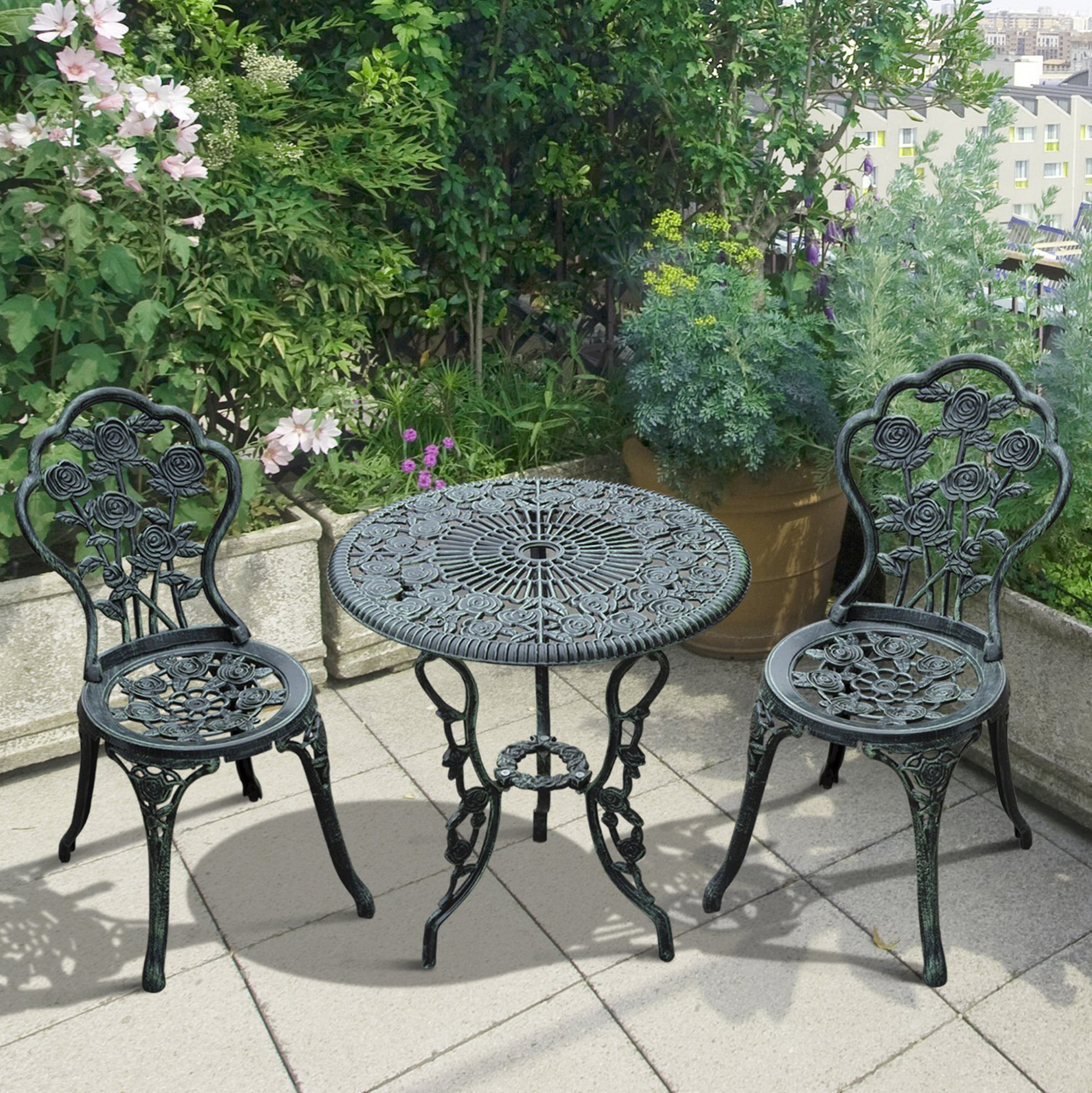 3-teiliges Gartenmöbel-set Aus Aluminiumguss In Antikgrün Havrya