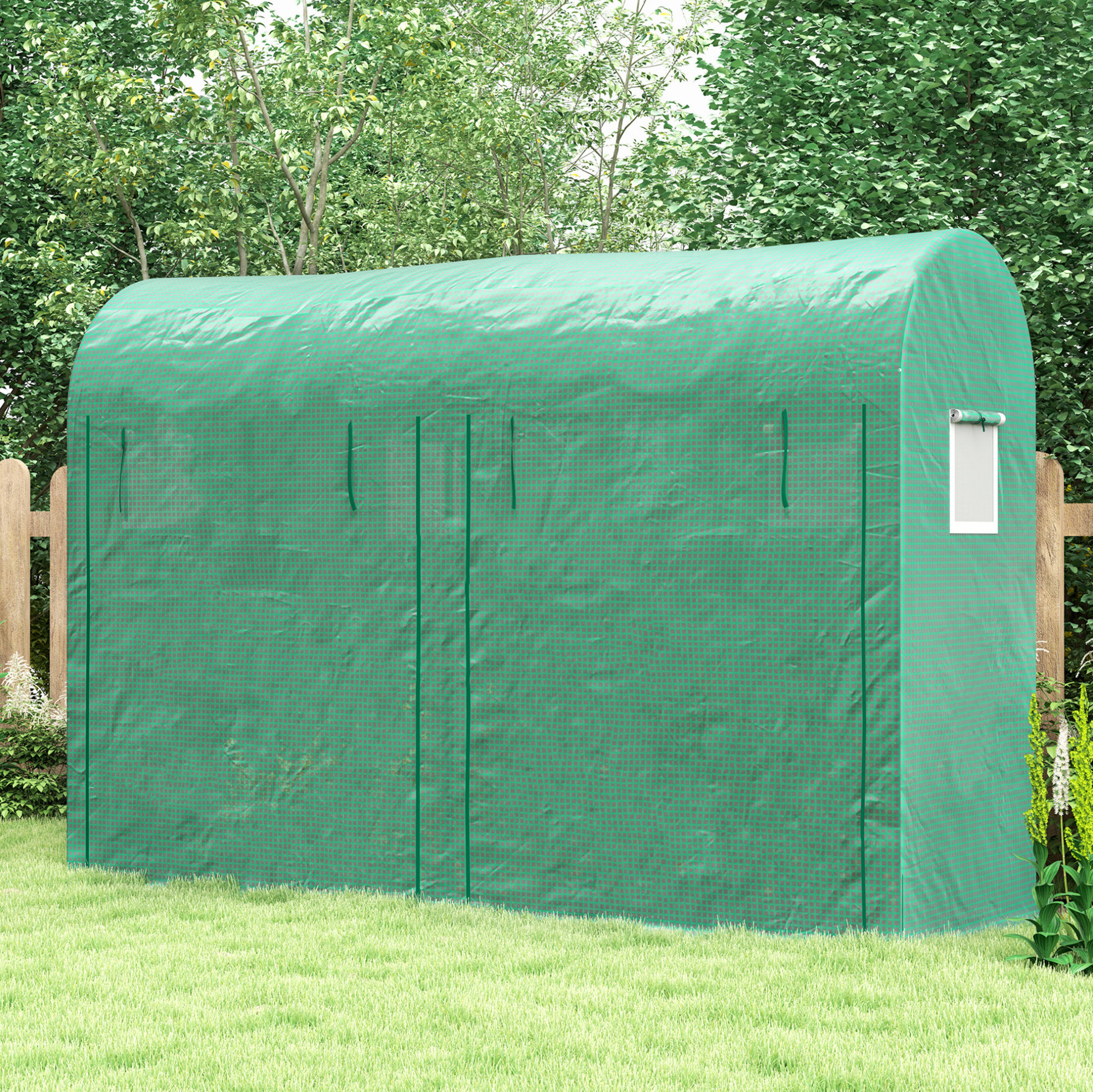 Gartengewächshaus 300 X 100 X 200 Cm, Stahlgestell, Grüne Pe-abdeckung Havrya