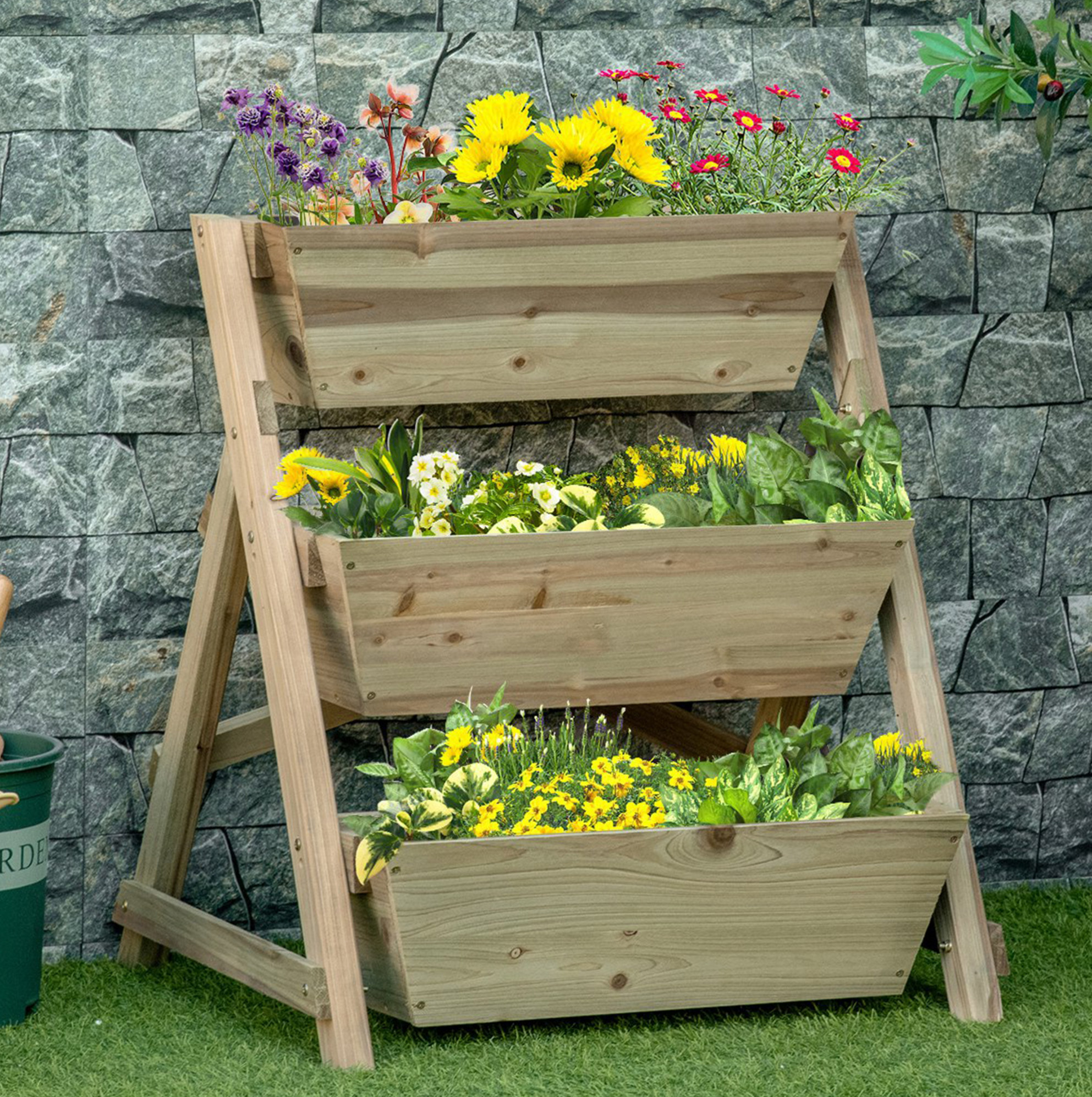 3-stufiges Hochbeet Aus Holz 71 X 61 X 77 Cm Natur Havrya