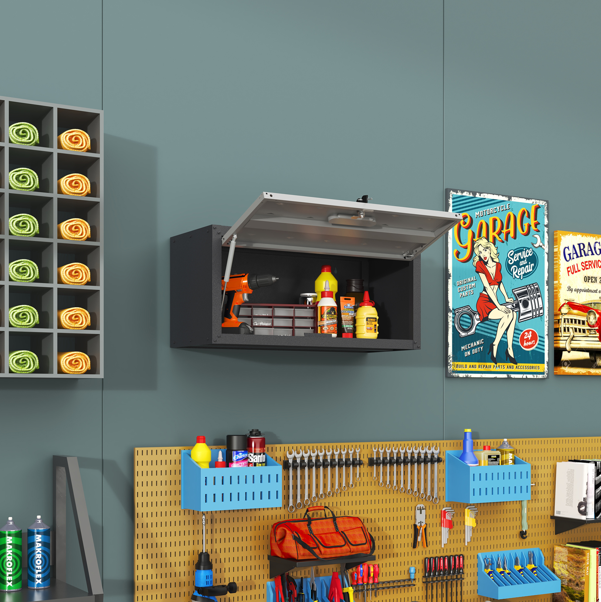 Metall-wandschrank Mit Schloss, 75 X 34,5 X 30 Cm, Schwarz Und Grau Havrya