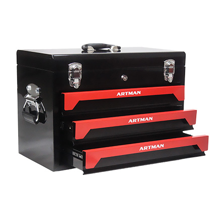 Transportable Werkzeugbox 20 Zoll Aus Stahl Mit 3 Schubladen, Schwarz/rot Havrya