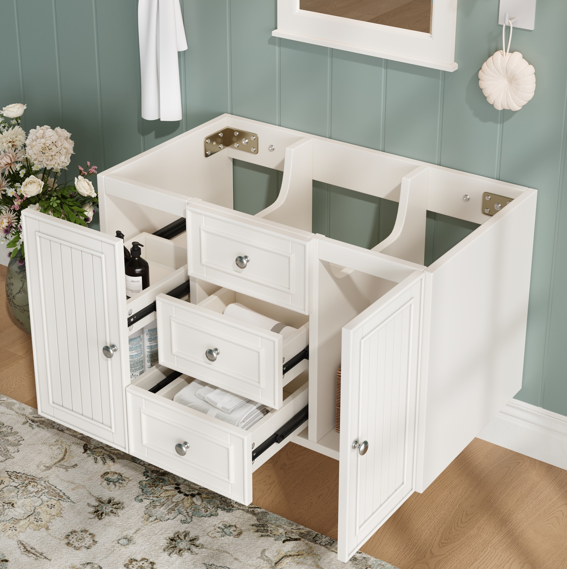 Hängender Badunterschrank 78,5 X 46 X 46,8 Cm Mit 3 Schubladen Und Stauraum, Weiß Havrya