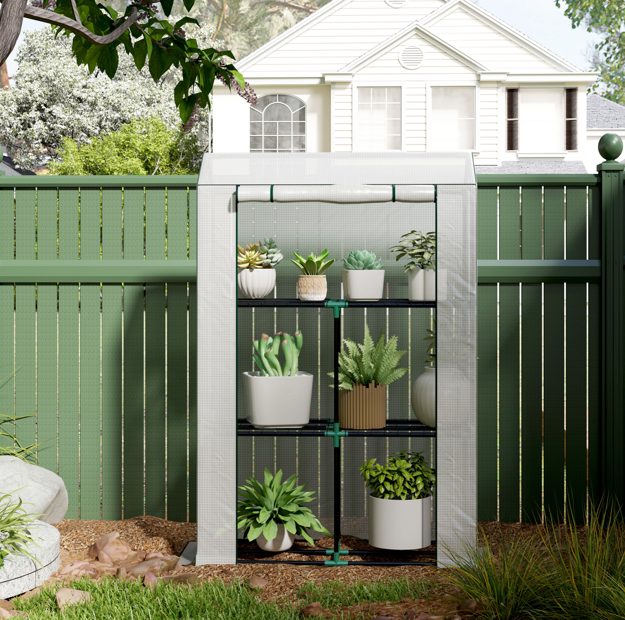 Garten-gewächshaus Mit Regalen, Rolltür, 100 X 40 X 150 Cm, Weiß Havrya