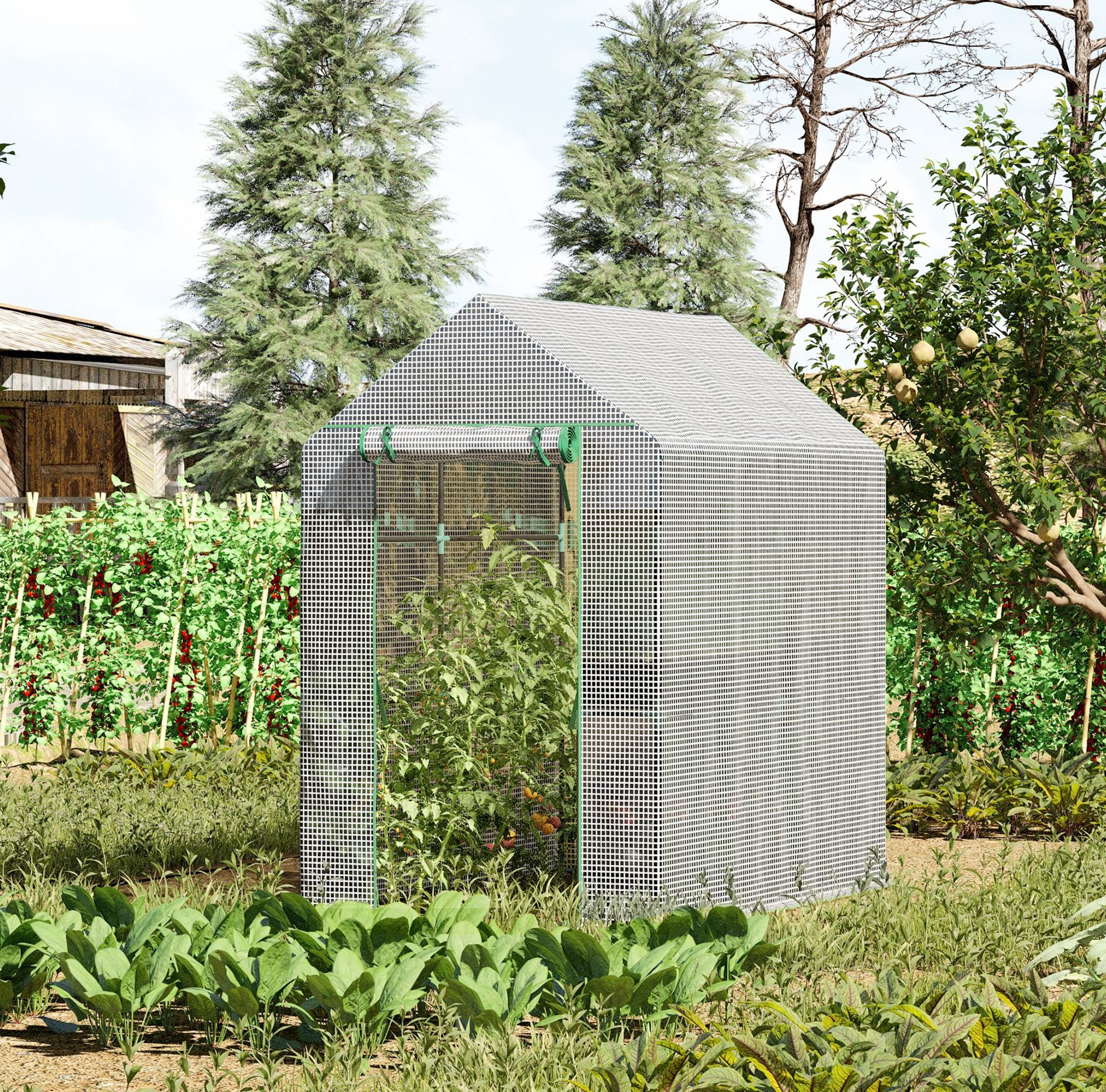 Begehbares Gartengewächshaus 120 X 186 X 190 Cm Mit 4 Regalen, Reißverschlusstür, Weißes Pe Havrya