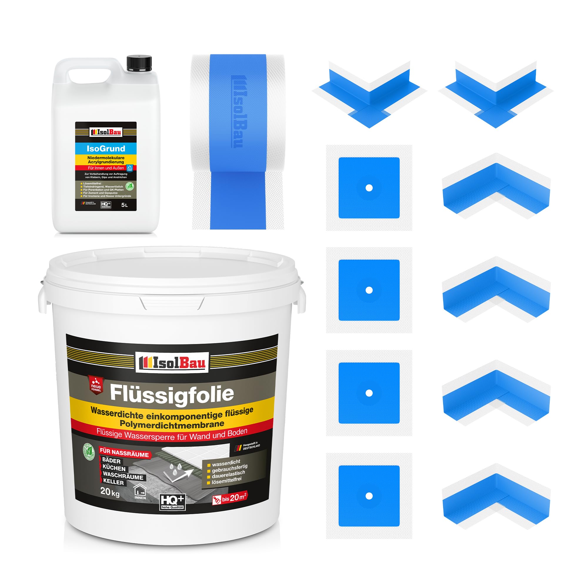 Isolbau Dichtset 708b Flüssigfolie 20 Kg Isogrund 5 L 20 M Klebeband 4 X Ecke 4 X Manschette