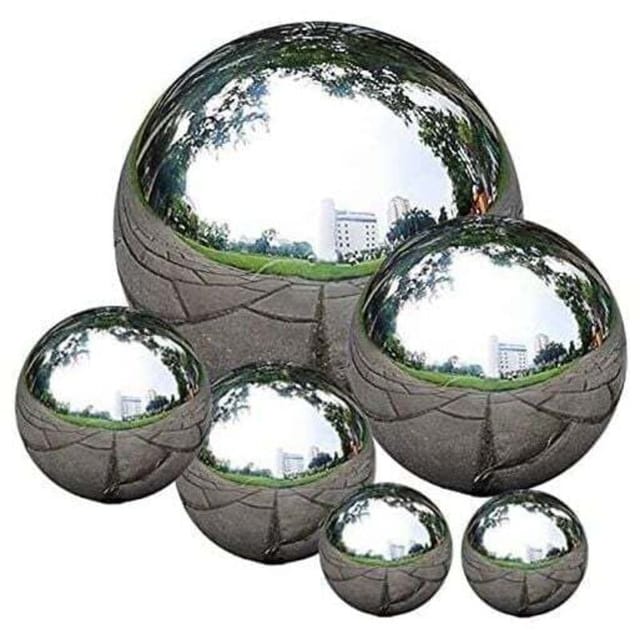 Spiegelpolierter Edelstahl, 50 bis 150 mm, schwimmende reflektierende Kugel für Gartendekoration, 6 Stück