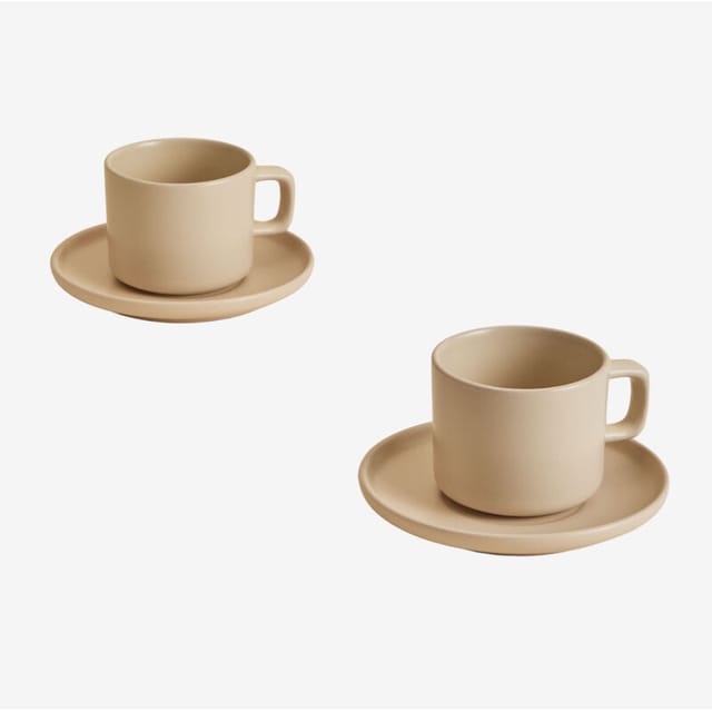 SKLUM 2er-Pack Sillex Kaffeetassen mit Untertassen aus Steinzeug, 26 cl Beige Mandel Rose
