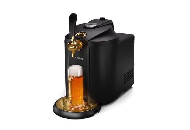 Klarstein Zapfanlage mit Kühlung - Bierzapfanlage 5L Fass, UltraFast Cooling, Einstellbare Temperatur, CO2-Kartuschensystem, LCD-Anzeige, Schwarz-Gold