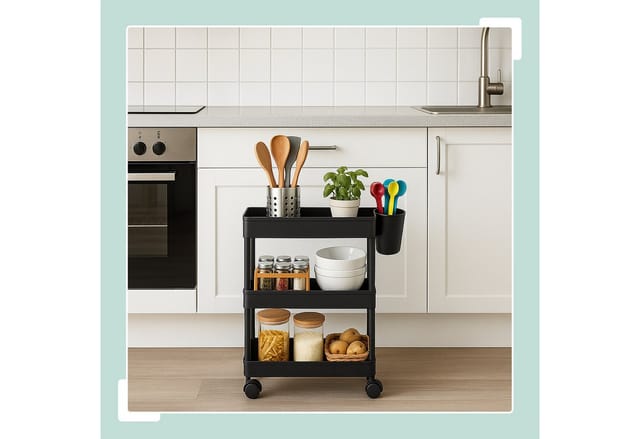 Relaxdays Rollwagen, 3 Etagen, Servierwagen, Küchenwagen Bad & Büro, Rollregal, HBT: 62,5x40x22 cm, Bastelwagen, schwarz